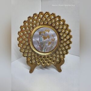 Gold Decorative Plate with Floral Design